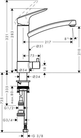Смеситель для кухни Hansgrohe Logis M31 220 с запорным клапаном, хром (71834000) 71834000 &mdash; фото в Esantehnika