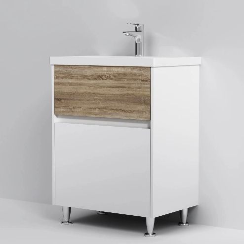 Тумба напольная Am.Pm Gem S 60 см белый глянец/дерево M91-FSX0602-WC0602WF38 с умывальником M91-FSX0602-WC0602WF38 &mdash; фото в Esantehnika