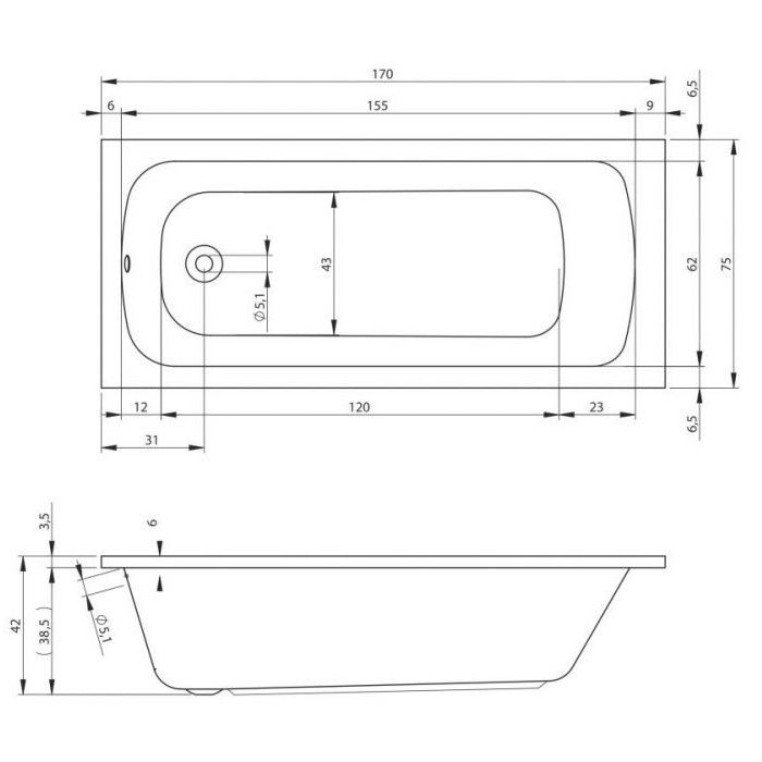 Ванна акрилова Devit Comfort 170 х 75 х h42 см, колір - білий 17075123 17075123 &mdash; фото в Esantehnika