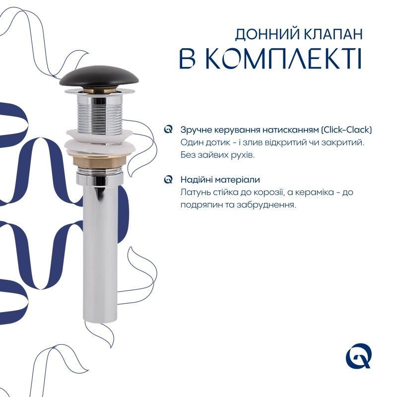 Комплект Qtap Scorpio: Раковина накладная 600x400x120 мм, Matt Black, овальная + Донный клапан Pop-up PU03 QT142203MBMBN48469 QT142203MBMBN48469 &mdash; фото в Esantehnika