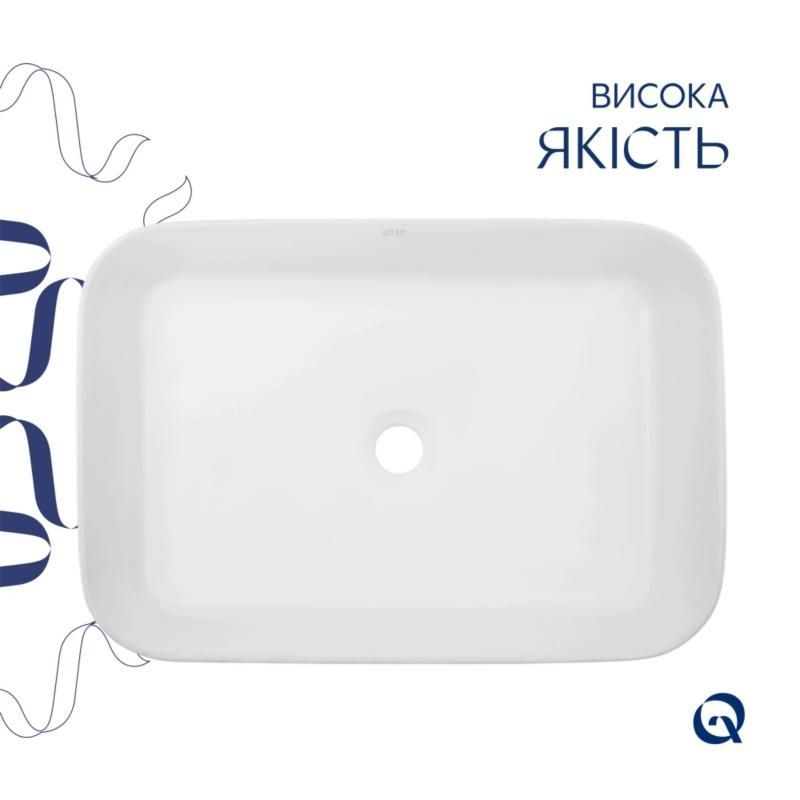 Комплект Qtap Virgo N: Раковина накладная 560x380x130 мм, White, прямоугольная + Донный клапан Pop-up PU02 QT18116308W48462 QT18116308W48462 &mdash; фото в Esantehnika