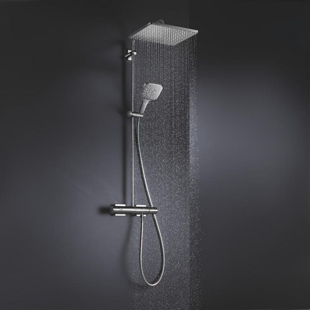 Душова система з термостатом Grohe Rainshower Smartactive Cube 310 (колір - хром), верхній душ квадратний 26649000 26649000 &mdash; фото в Esantehnika