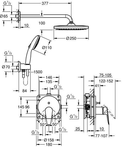 Душова система прихованого монтажу Grohe QuickFix Start Edge з Vitalio Start 250 (25293000) 25293000 &mdash; фото в Esantehnika