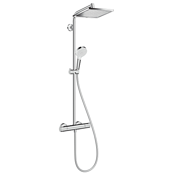 Душевая система Hansgrohe Crometta E Showerpipe EcoSmart 240 1jet с термостатом 9 л/мин, хром (27281000) 27281000 &mdash; фото в Esantehnika