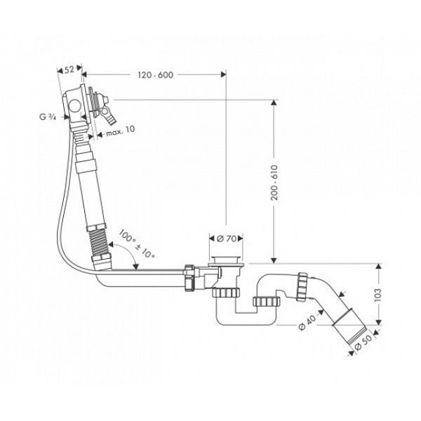 Слив-перелив Hansgrohe Exafill S (цвет - хром) 58116180 58116180 &mdash; фото в Esantehnika