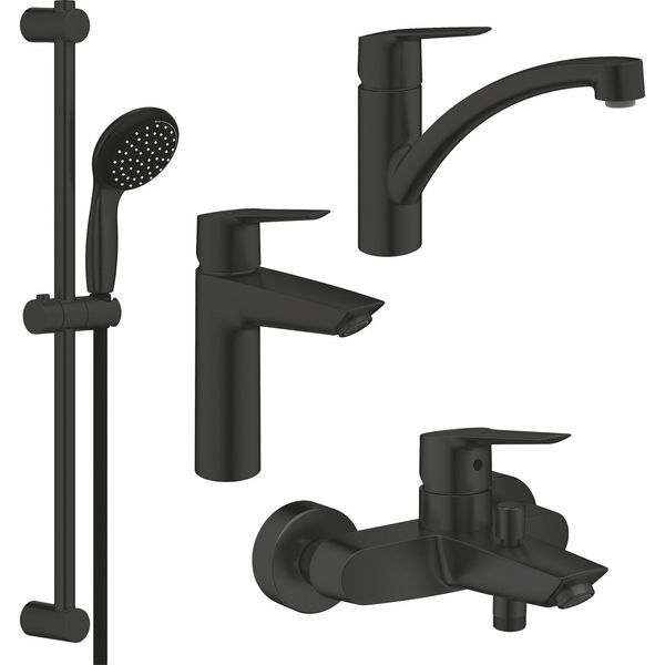 Набор смесителей для ванны и кухни Grohe QuickFix Start 4 в 1 чёрный матовый (UA303311MK) UA303311MK &mdash; фото в Esantehnika