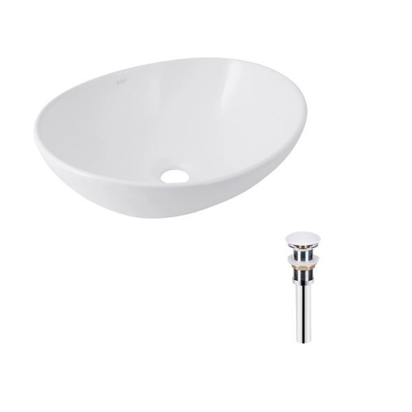Комплект Qtap Dove: Раковина накладна овальна 415x340x140 мм White + Донний клапан PU02 QT06113078WN47308 QT06113078WN47308 &mdash; фото в Esantehnika