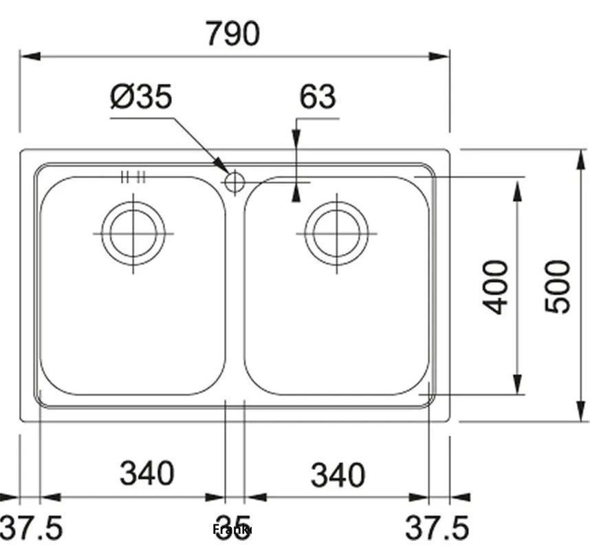 Кухонна мийка Franke Logica LLL 620-79, накладна, 2 чаші, вентиль, сифон, 79х50, нержавіюча сталь з декором (101.0381.839) 101.0381.839 &mdash; фото в Esantehnika