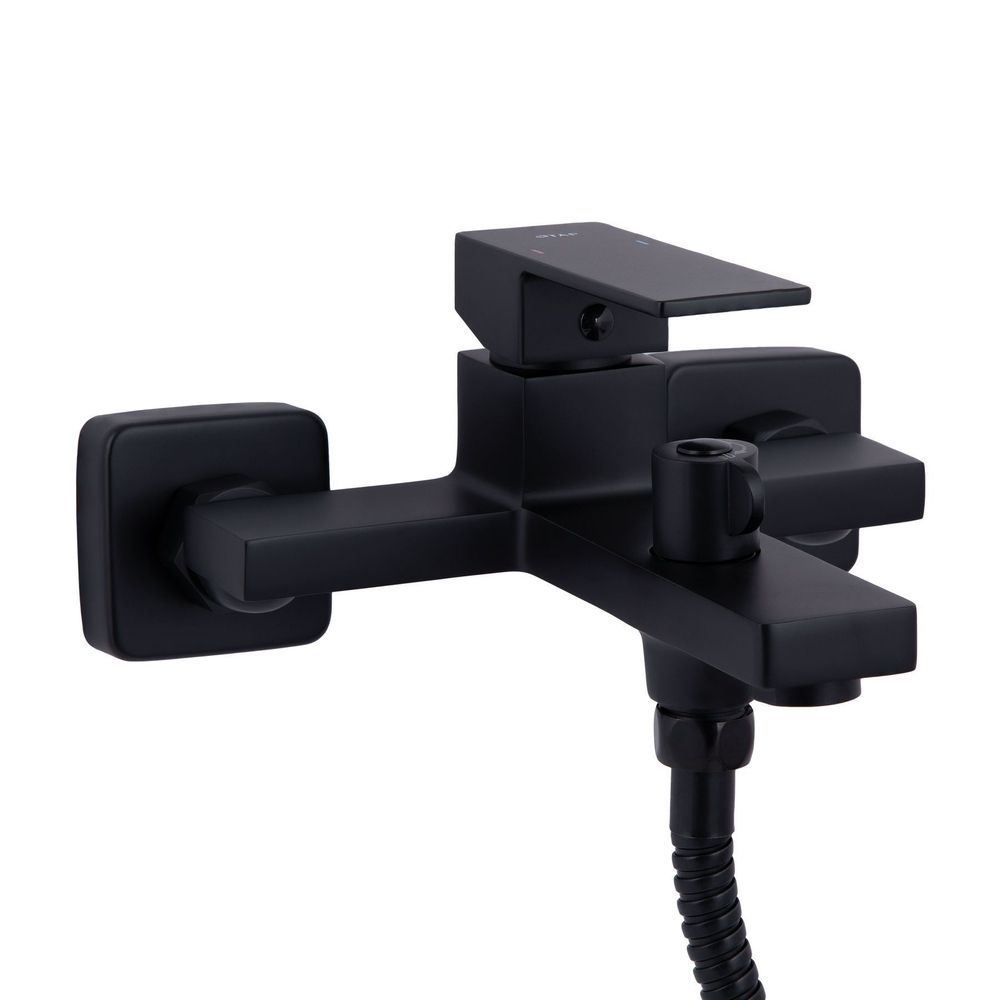 Смеситель для ванны Qtap Gemini (с душевым гарнитуром) QTGEM259BLM45682 Black Matt QTGEM259BLM45682 &mdash; фото в Esantehnika