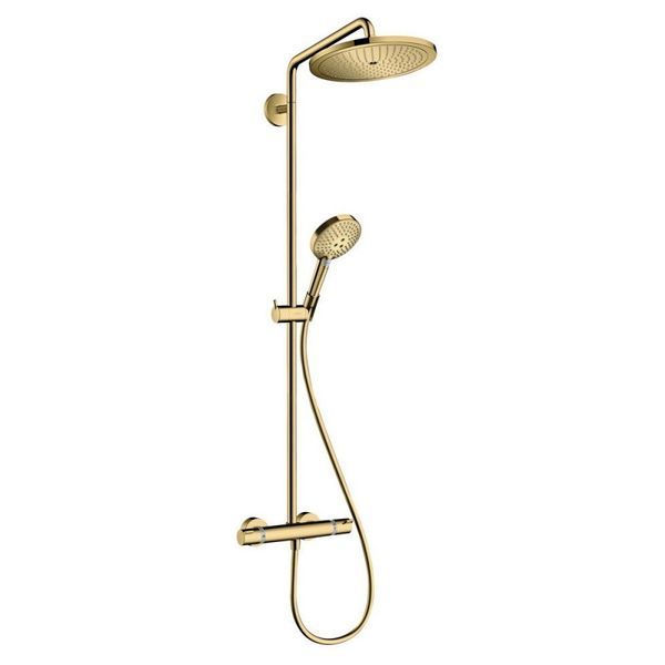 Душева система с термостатом Hansgrohe Croma Select S Showerpipe 280 1jet (цвет - полированное золото) 26890990 26890990 &mdash; фото в Esantehnika