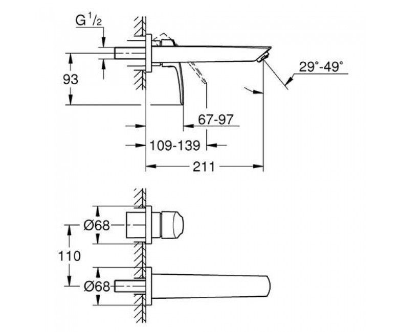 Змішувач для умивальника Grohe Eurosmart New M-Size, на стіну, чорний (293382433) 293382433 &mdash; фото в Esantehnika