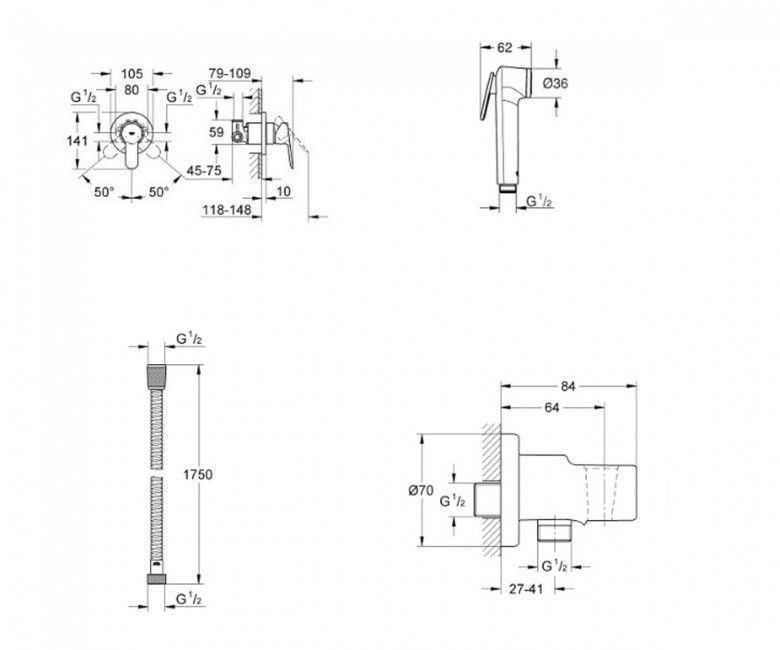 Гігієнічний душ GROHE BAU EDGE 28512002 28512002 &mdash; фото в Esantehnika