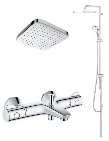 Змішувач для ванни Grohe Grohtherm 800 хром 34567000 + Душова стійка для душу Grohe Tempesta Cosmopolitan System 250 хром 26694000 34567000+26694000 &mdash; фото в Esantehnika