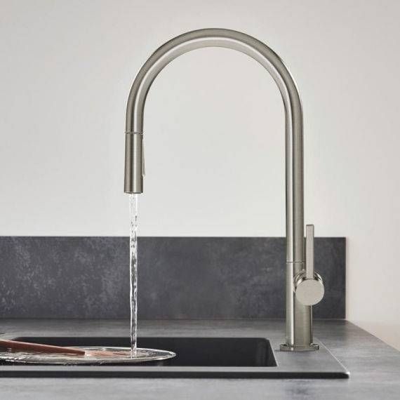 Смеситель для кухни Hansgrohe Talis M54 с выдвижной лейкой сталь 72800800 72800800 &mdash; фото в Esantehnika
