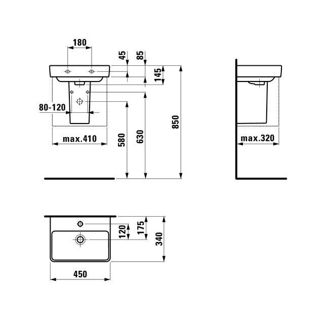 Маленькая (мини) раковина 45 х 34 см Laufen Pro S (без отверстия под смеситель) H8159610001091 H8159610001091 &mdash; фото в Esantehnika