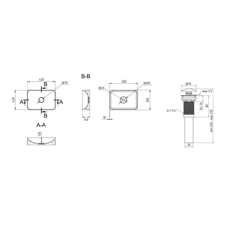 Комплект Qtap Kolibri: Раковина накладная 425x425x140 мм, White, квадратная + Донный клапан Pop-up PU02 QT1011K396WN48468 QT1011K396WN48468 &mdash; фото в Esantehnika