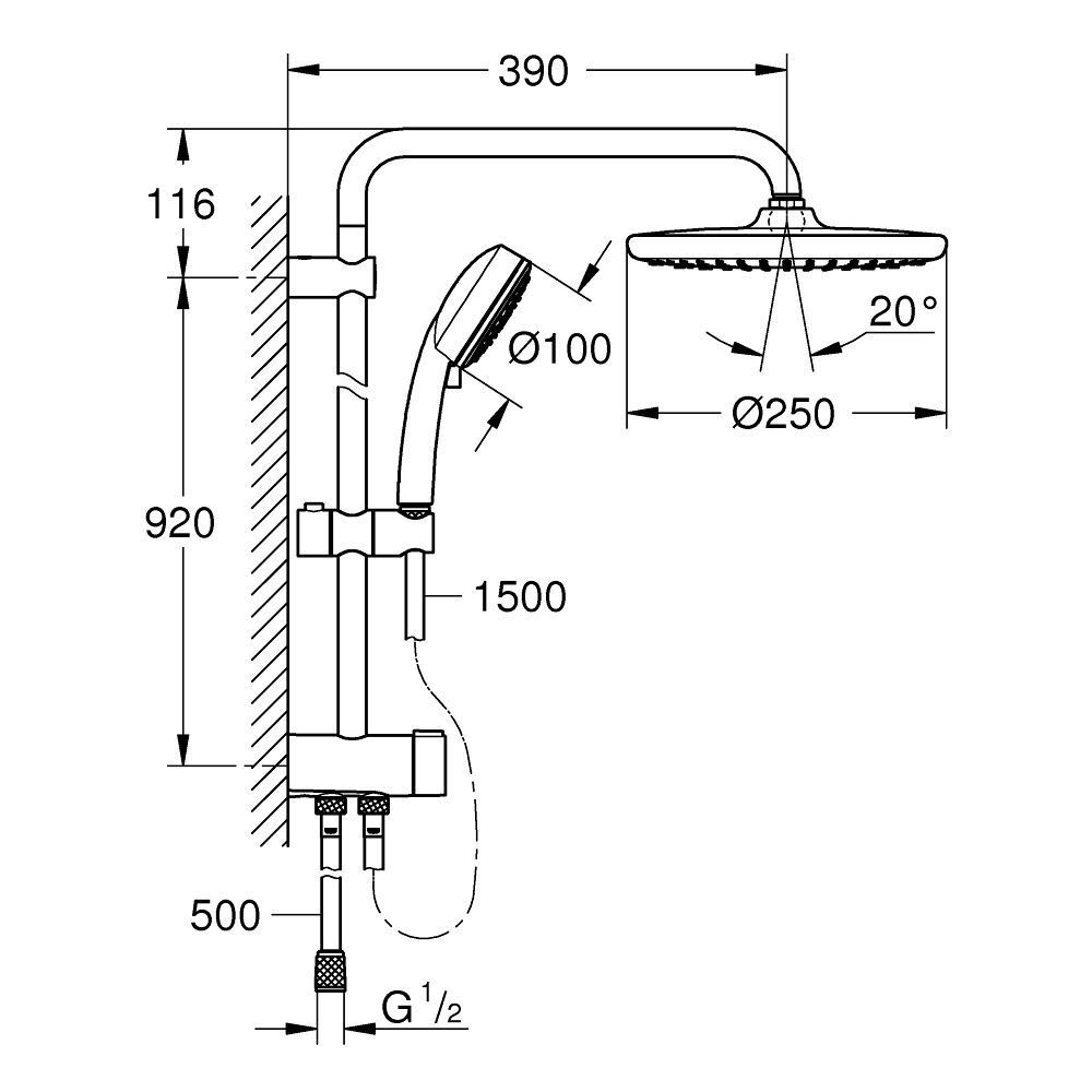 Смеситель для душа Grohe Grohtherm 800 хром 34558000 + Душевая стойка Grohe Tempesta Cosmopolitan System 250 хром 26675000 34558000+26675000 &mdash; фото в Esantehnika