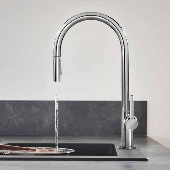 Смеситель кухонный Hansgrohe Talis 210 2jet с вытяжным изливом Sbox, хром (72801000) 72801000 &mdash; фото в Esantehnika