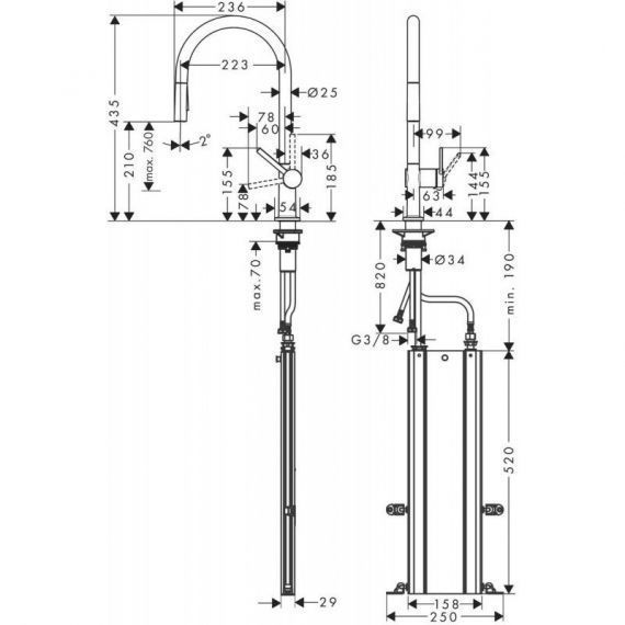 Смеситель кухонный Hansgrohe Talis 210 2jet с вытяжным изливом Sbox, хром (72801000) 72801000 &mdash; фото в Esantehnika