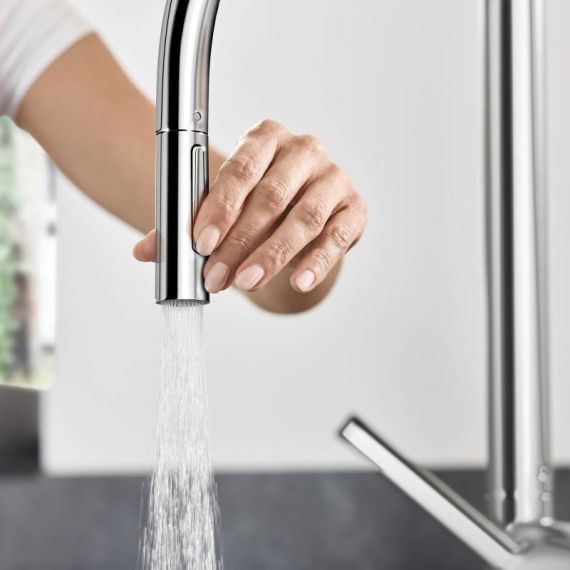 Смеситель кухонный Hansgrohe Talis 210 2jet с вытяжным изливом Sbox, хром (72801000) 72801000 &mdash; фото в Esantehnika
