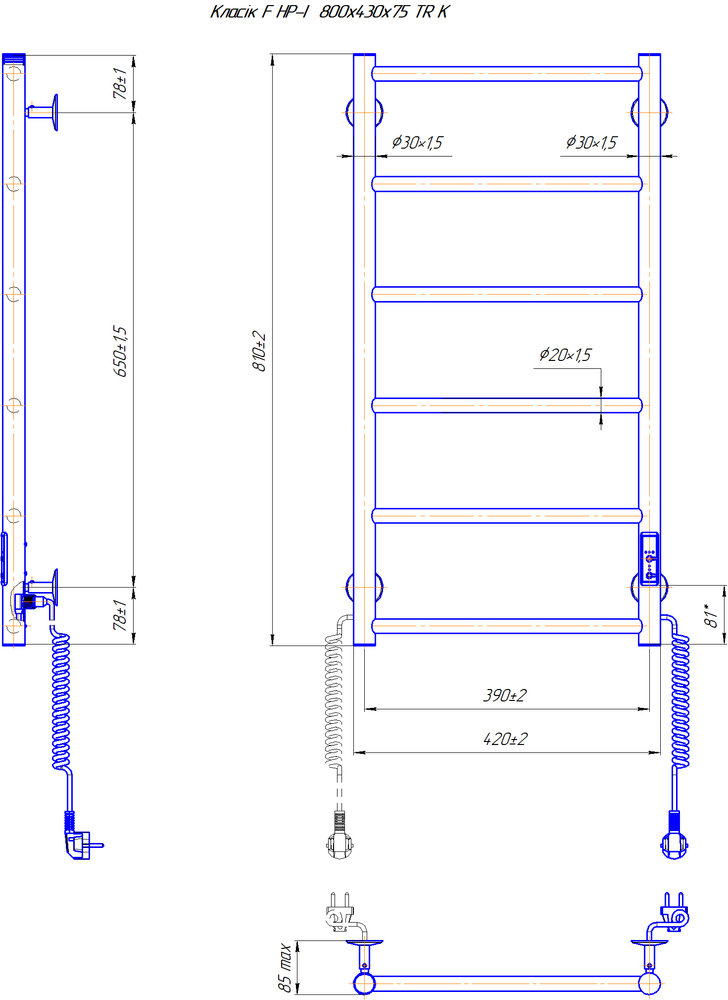 Электрический полотенцесушитель Mario Classic Flat I 800&times;430/75 2.3.0702.10.GS &mdash; фото в Esantehnika
