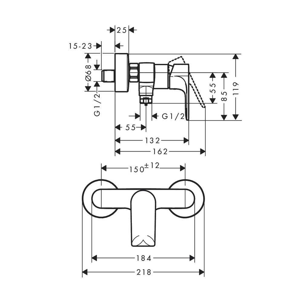 Смеситель для душа наружного монтажа Hansgrohe Rebris E (цвет - чёрный матовый) 72650670 72650670 &mdash; фото в Esantehnika