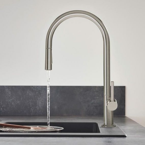 Смеситель для кухни Hansgrohe Talis M54 с выдвижной лейкой сталь 72801800 72801800 &mdash; фото в Esantehnika