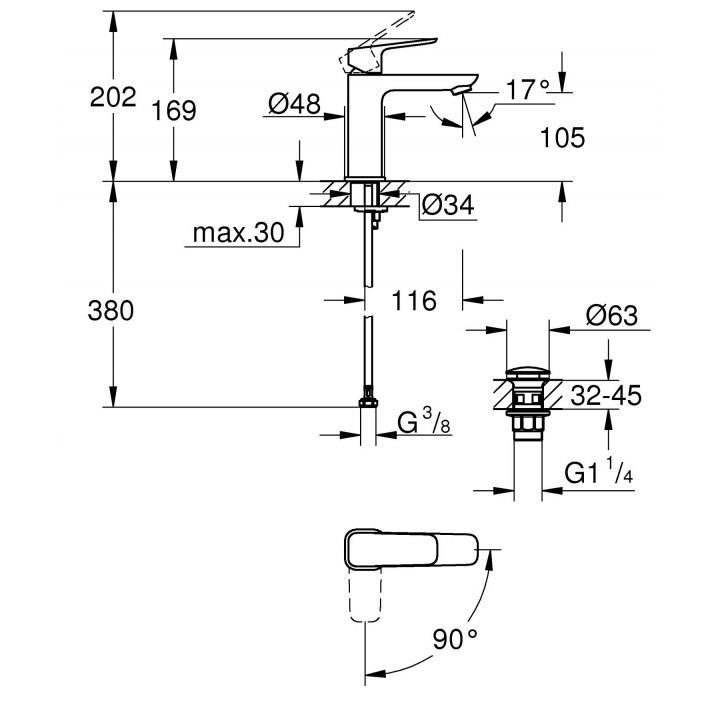 Змішувач для раковини M-розміру Grohe Cubeo ColdStart (1017570000) 1017570000 &mdash; фото в Esantehnika