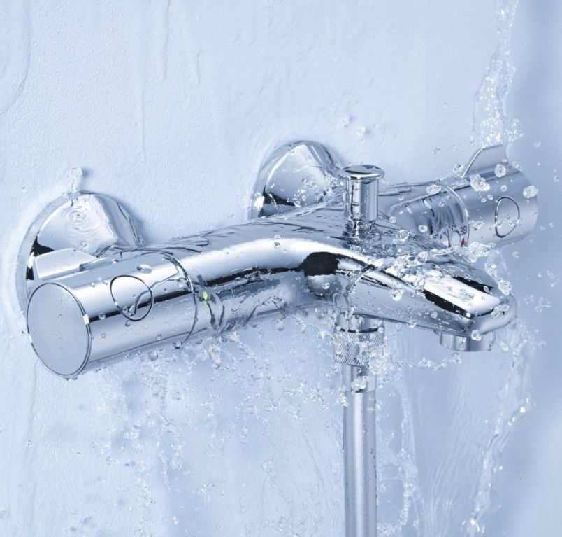 Смеситель для ванны Grohe Grohtherm 800 хром 34567000 + Душевой набор Grohe Rainshower Smartactive 130 3 режима 26581000 34567000+26581000 &mdash; фото в Esantehnika