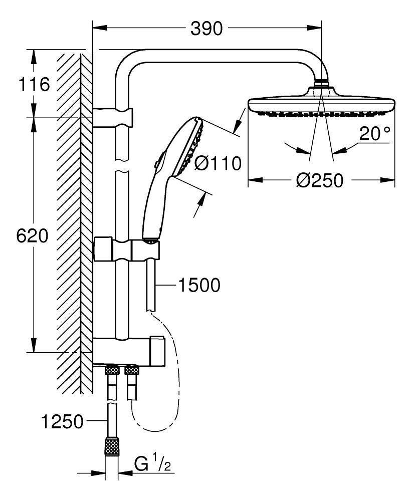 Душова система Grohe Tempesta 250 Flex чорна матова (269802431) 269802431 &mdash; фото в Esantehnika