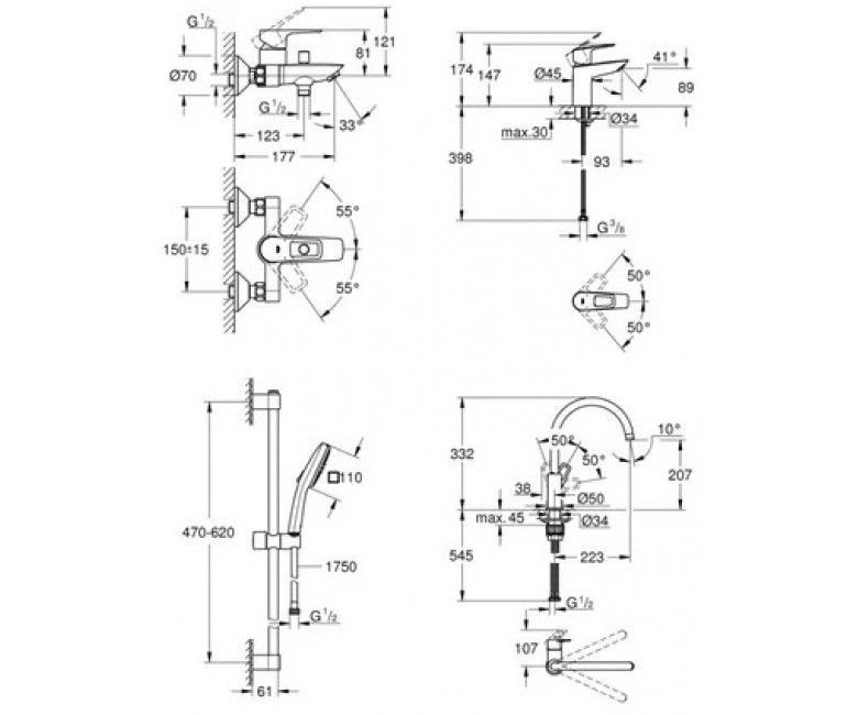 Набір змішувачів для ванни та кухні Grohe BauLoop (UA123225K3) UA123225K3 &mdash; фото в Esantehnika