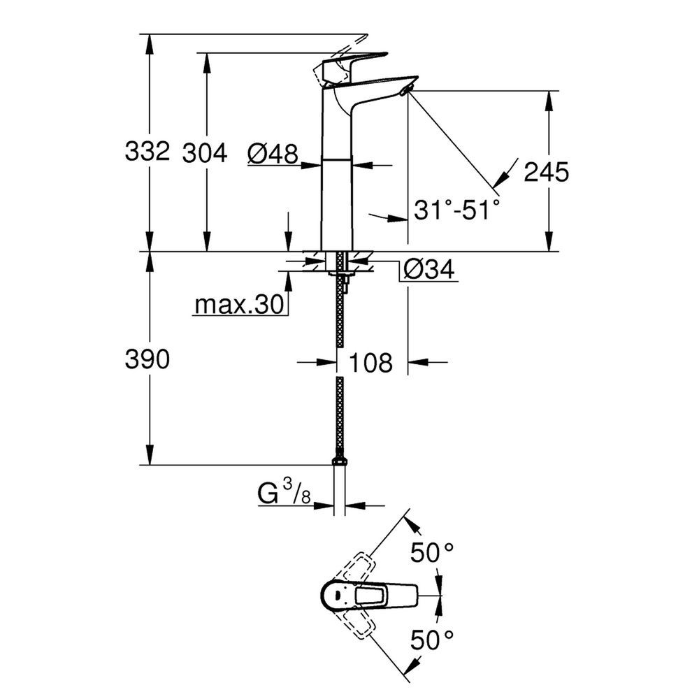 Смеситель для раковины Grohe BauLoop New XL-Size 23764001 23764001 &mdash; фото в Esantehnika