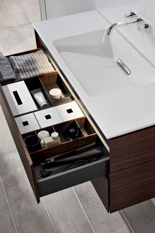 Шкафчик с умывальником Geberit ONE, 2 ящика, с укороченым вылетом, черный орех/натуральный шпон (500.385.00.1/500.395.01.1) 500.385.00.1+500.395.01.1 &mdash; фото в Esantehnika
