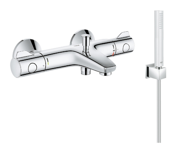 Смеситель для ванны Grohe Grohtherm 800 хром 34567000 с душевым набором Grohe Euphoria Cube хром 27703000 34567000+27703000 &mdash; фото в Esantehnika