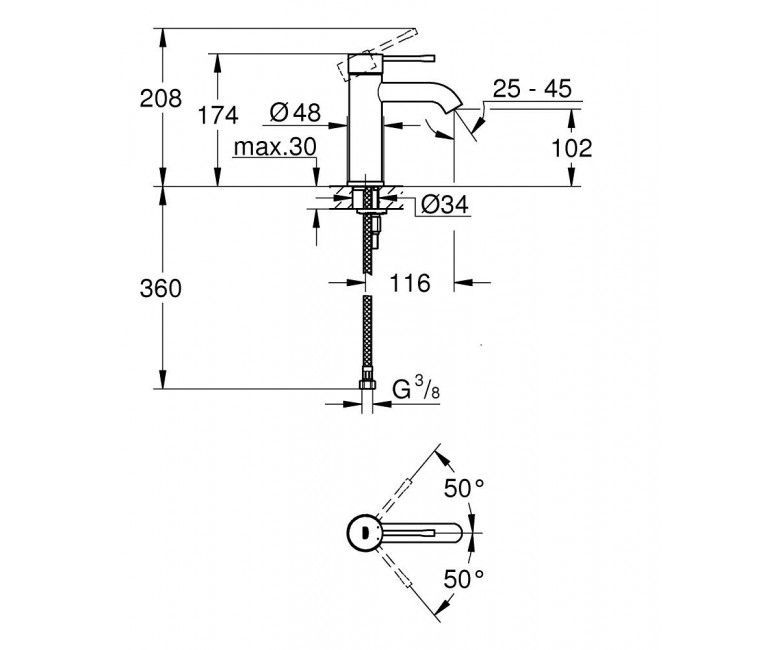 Змішувач для умивальника Grohe Essence New S-Size, хром (24172001) 24172001 &mdash; фото в Esantehnika