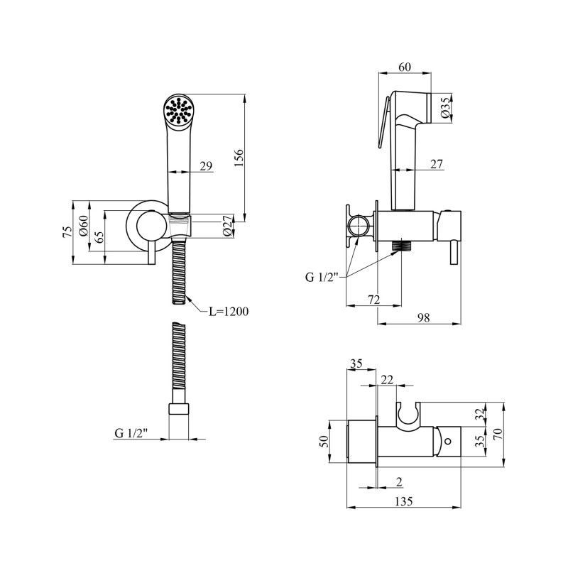 Смеситель с гигиеническим душем Kroner KRP Bidet - C082 (CV031550) CV031550 &mdash; фото в Esantehnika