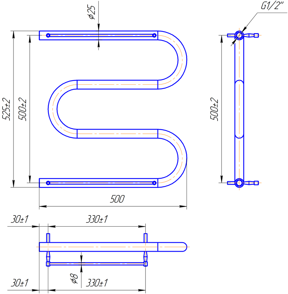 Водяной полотенцесушитель Mario Serpentine D25 With Shelf 525&times;600/500 Полированная сталь, арт. 1.1.2603.04.P 1.1.2603.04.P &mdash; фото в Esantehnika