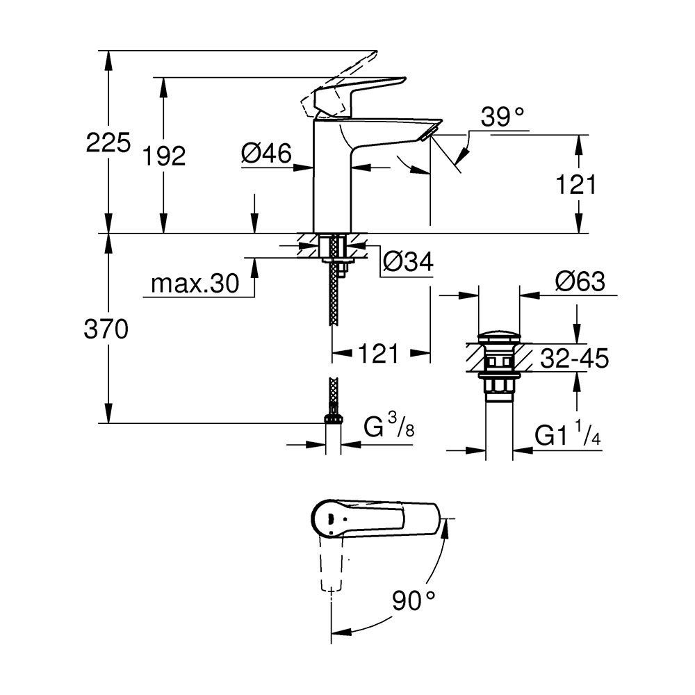 Змішувач для раковини M-розміру Grohe QuickFix Start (колір - хром) функція енергозбереження 23746002 23746002 &mdash; фото в Esantehnika
