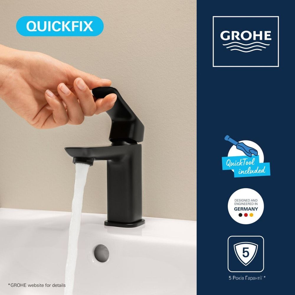 Смеситель для раковины M-размера Grohe QuickFix Dice Black ColdStart 1018362430 1018562430 &mdash; фото в Esantehnika