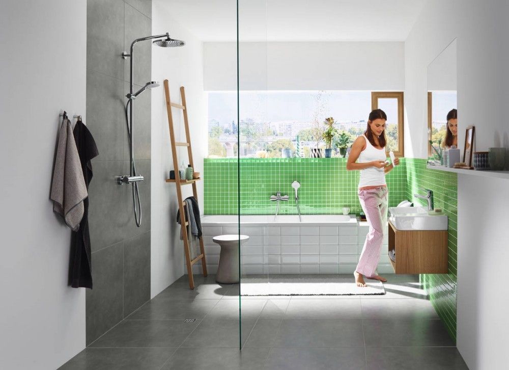 Душова система Hansgrohe Crometta S Showerpipe 240 1jet EcoSmart з термостатом 9 л/хв, хром (27268000) 27268000 &mdash; фото в Esantehnika