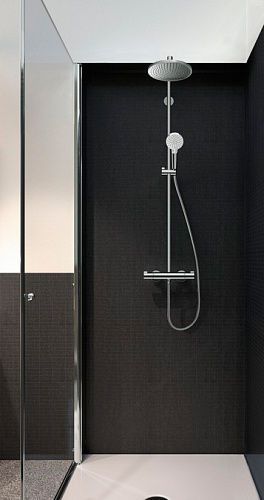 Душова система Hansgrohe Crometta S Showerpipe 240 1jet EcoSmart з термостатом 9 л/хв, хром (27268000) 27268000 &mdash; фото в Esantehnika