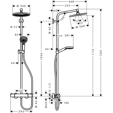 Душова система Hansgrohe Crometta S Showerpipe 240 1jet EcoSmart з термостатом 9 л/хв, хром (27268000) 27268000 &mdash; фото в Esantehnika