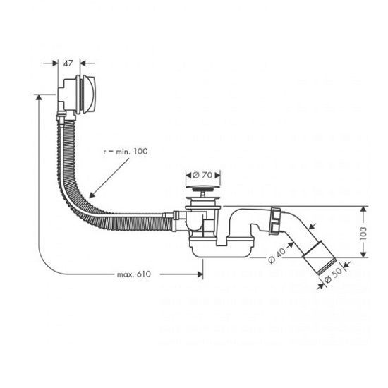Слив-перелив Hansgrohe Flexaplus (цвет - хром) 58143000 58143000 &mdash; фото в Esantehnika