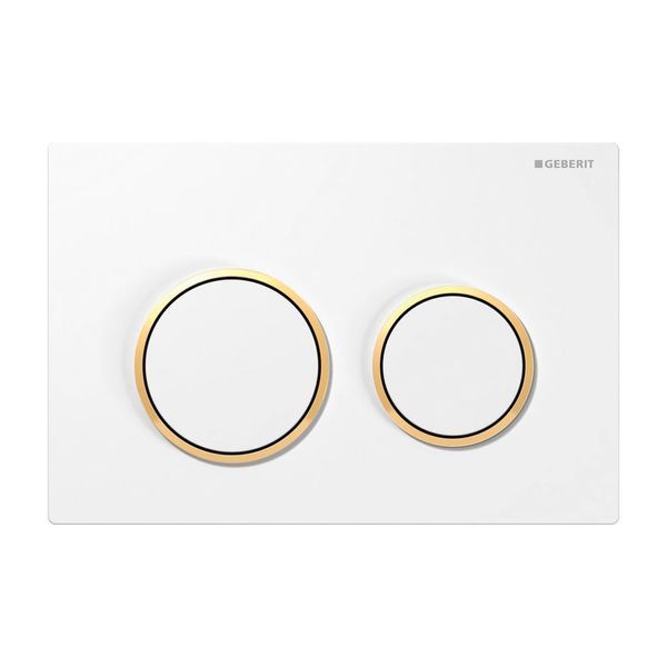 Клавіша змиву Geberit Omega 20 (панель та клавіші - білий глянсовий, декоративні кільця - позолота) 115.085.KK.1 115.085.KK.1 &mdash; фото в Esantehnika