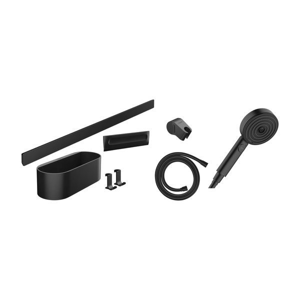Набор лейка для душа Hansgrohe Pulsify Select EcoSmart с акссесуарами WallStoris, чёрный матовый 24291670 24291670 &mdash; фото в Esantehnika