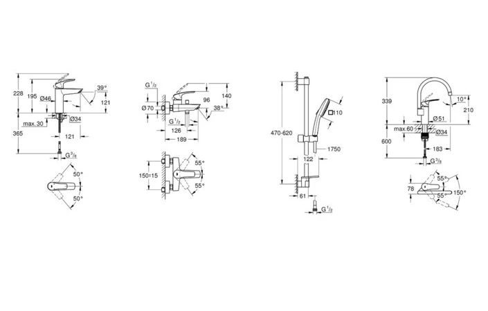 Набір змішувачів для ванни та кухні Grohe Eurosmart Tempesta 110 Cube (UA123248M3) UA123248M3 &mdash; фото в Esantehnika