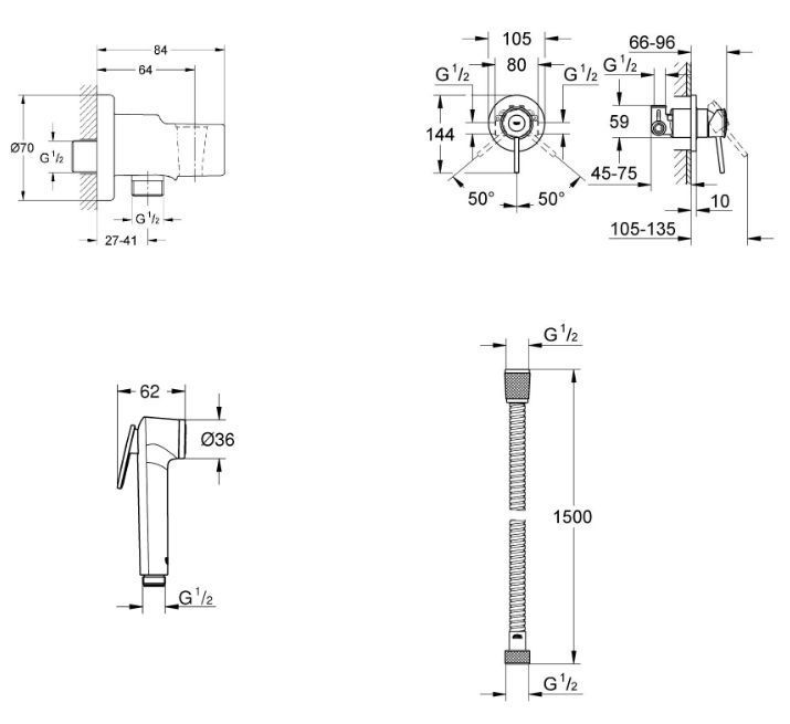 Набор с гигиеническим душем Grohe BauClassic (UA11104801) UA11104801 &mdash; фото в Esantehnika