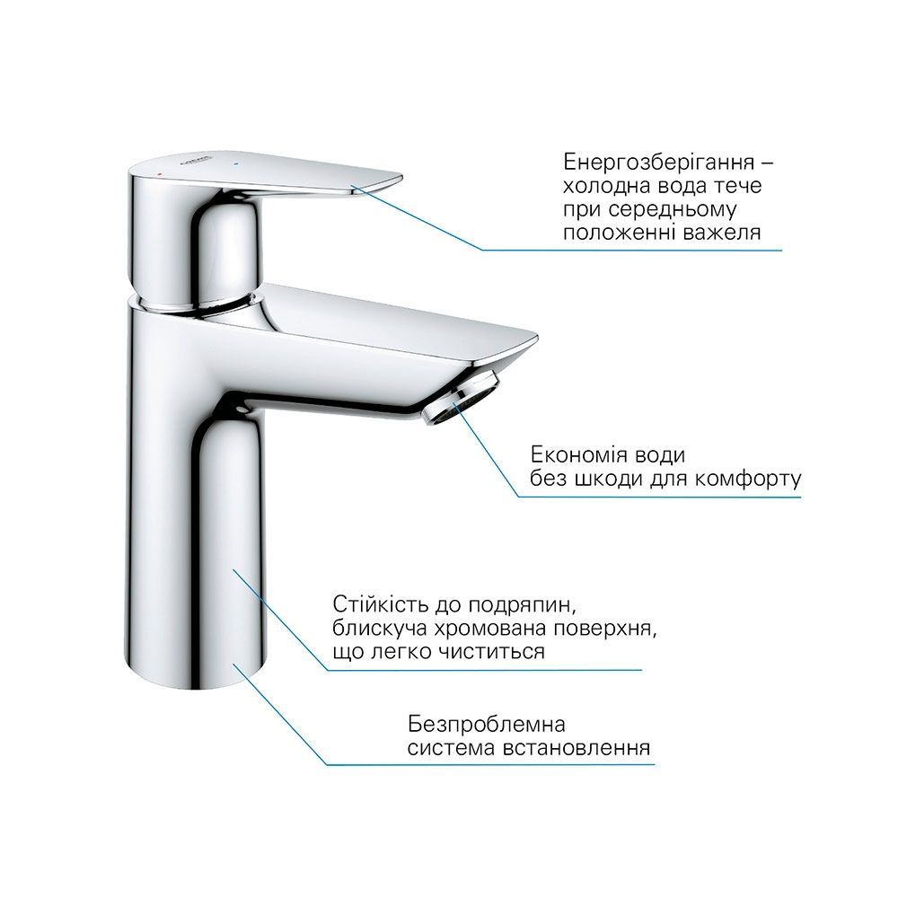 Змішувач для раковини M-розміру Grohe QuickFix Start Edge (колір - хром) енергозбереження 23909001 23909001 &mdash; фото в Esantehnika