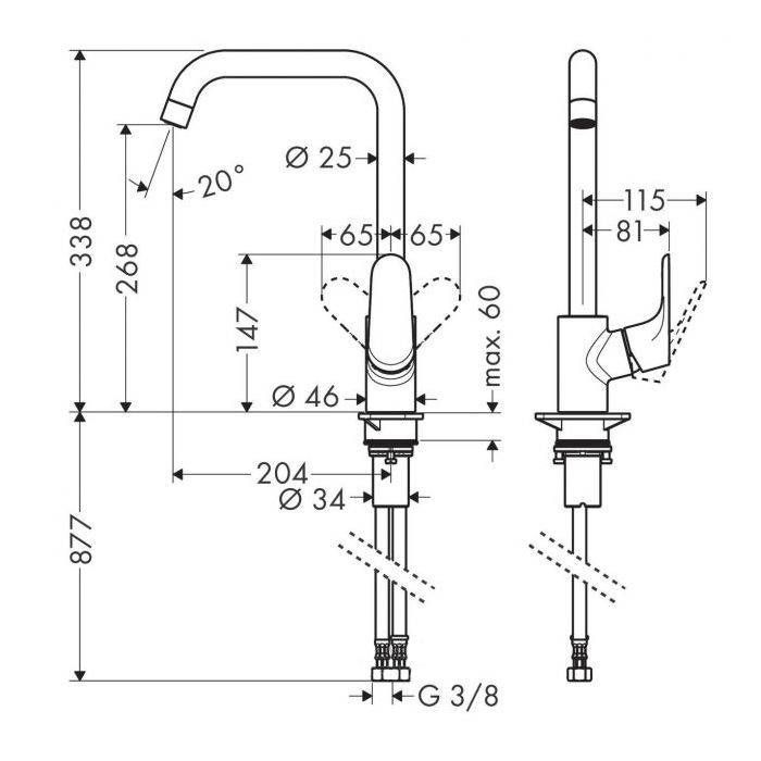 Смеситель для кухни 260, 1 jet Hansgrohe Focus M41 (цвет - чёрный матовый) 31820670 31820670 &mdash; фото в Esantehnika
