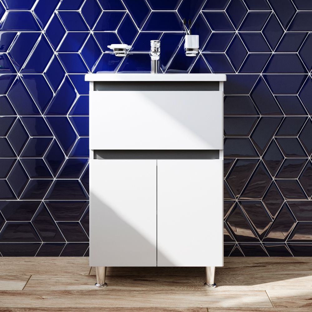 Комплект мебели тумба с умывальником AM.PM X-Joy 55 х 45 х h85 см, белый глянец M85-FSX0553-WC0553WG38 M85-FSX0553-WC0553WG38 &mdash; фото в Esantehnika